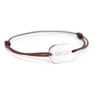 Bracelet cordon médaille rectangle argent 925 gravure SMILE