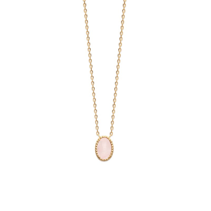 Collier plaqué or ou argent avec une pierre quartz rose EMMA - Bijoux Privés Discovery