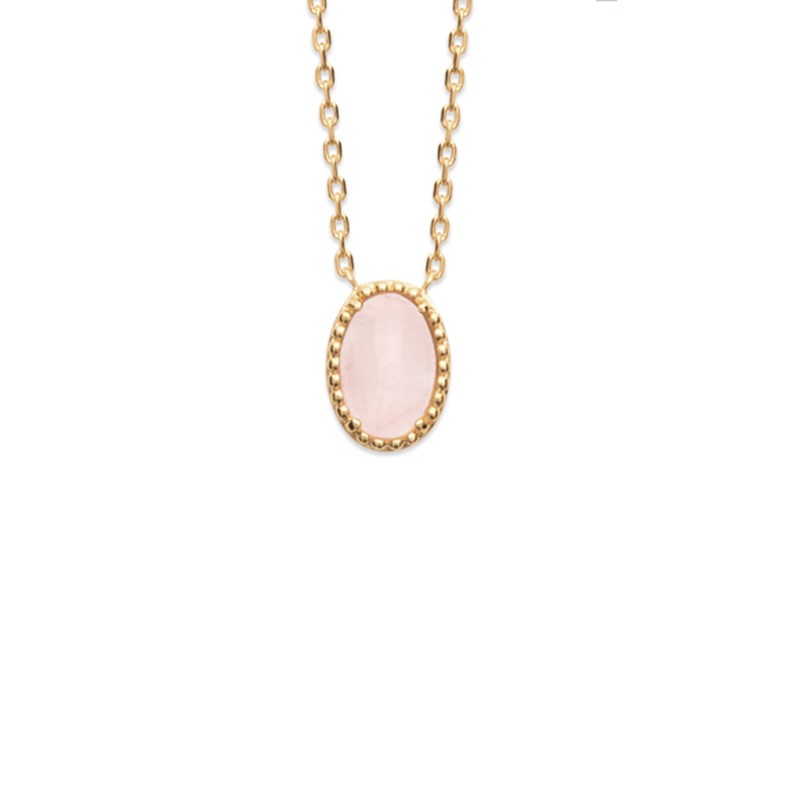 Collier plaqué or ou argent avec une pierre quartz rose EMMA - Bijoux Privés Discovery - vue 2