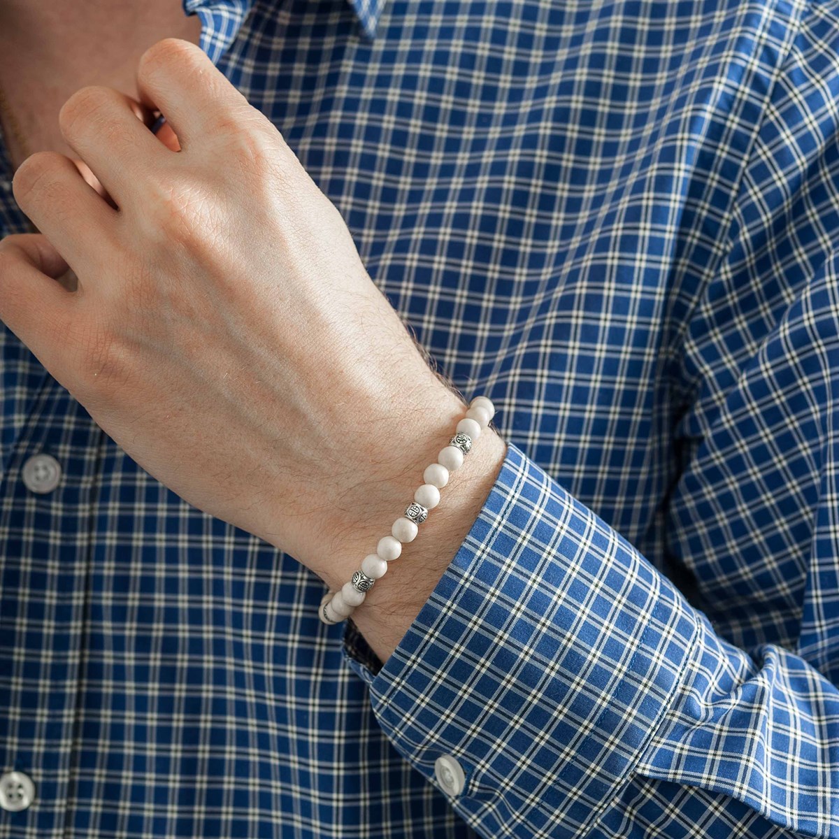 Bracelet pierres naturelles en jaspe de couleur blanche - Lauren Steven - vue 2