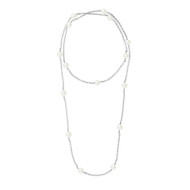 Sautoir - Long Collier Femme en Argent Massif 925/1000 et Perles de culture Blanches