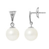 Boucles d'Oreilles Femme Perles de Culture Blanches, Diamants et Or Blanc 750/1000 - vue V1
