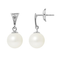 Boucles d'Oreilles Femme Perles de Culture Blanches, Diamants et Or Blanc 750/1000