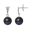 Boucles d'Oreilles Perles de Culture Noires, Diamants et Or Blanc 750/1000 - vue V1