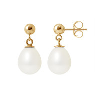 Boucles d'Oreilles Pendantes Perles de Culture Blanches et or jaune 750/1000