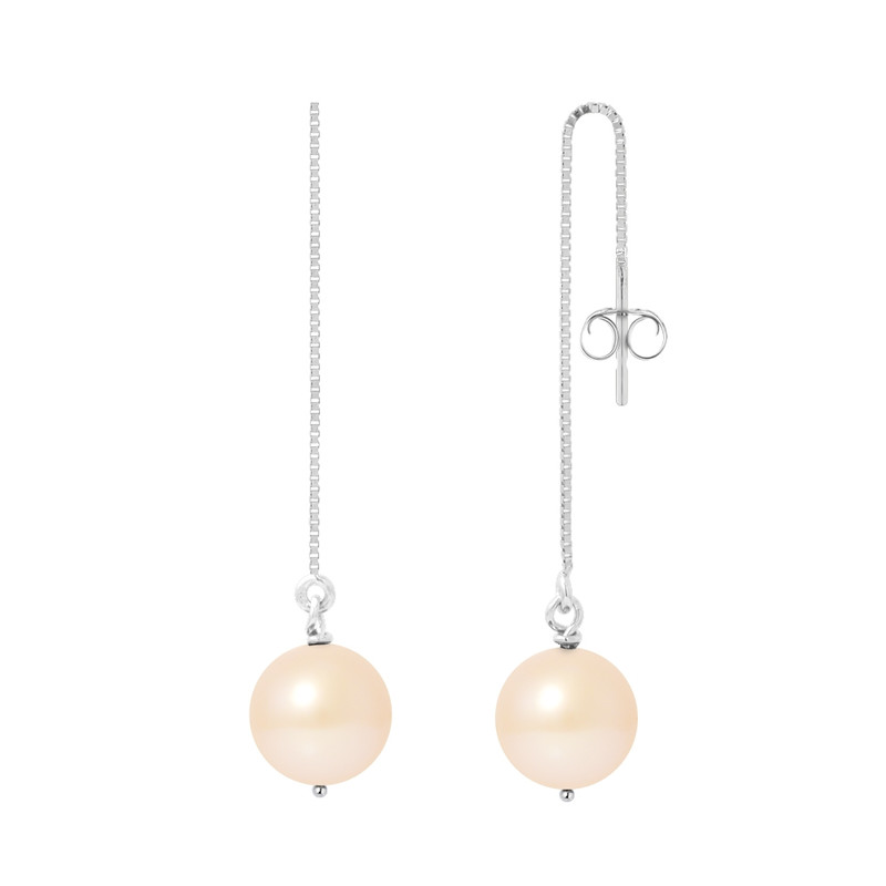 Boucles d'Oreilles Pendantes Perles de Culture Rose et or Blanc 750/1000