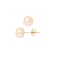 Boucles d'Oreilles Femme Puces Perles de Culture d'eau douce Roses et or jaune 750/1000