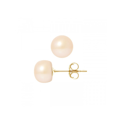 Boucles doreilles /à perles fines en argent sterling 925 Plaqu/é or 18 K perles de culture naturelles type bouton blanc 7 mm