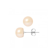 Boucles d'Oreilles Femme Puces Perles de Culture d'eau douce Roses et or Blanc 750/1000