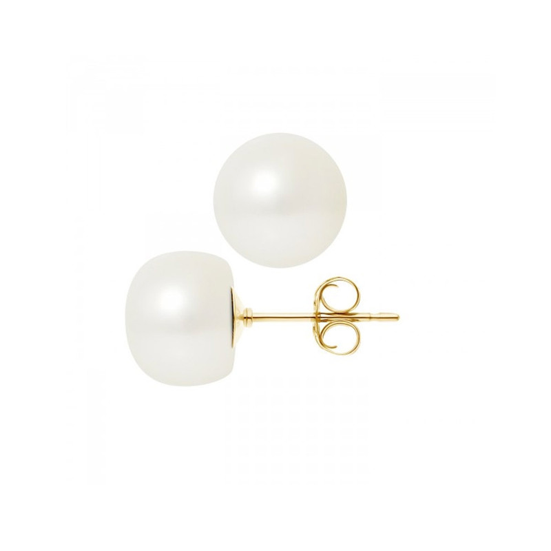 Boucles d'Oreilles Femme Perles de Culture d'eau douce Blanches 10-11 mm et or jaune 750/1000