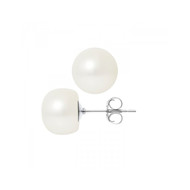 Boucles d'Oreilles Femme Perles de Culture d'eau douce Blanches 10-11 mm et or Blanc 750/1000