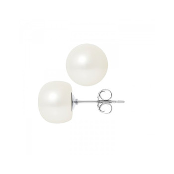 Boucles d'Oreilles Femme Perles de Culture d'eau douce Blanches 10-11 mm et or Blanc 750/1000