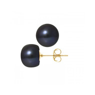 Boucles d'Oreilles Femme Perles de Culture d'eau douce Noires 10-11 mm et or jaune 750/1000