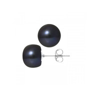 Boucles d'Oreilles Femme Perles de Culture d'eau douce Noires 10-11 mm et or Blanc 750/1000