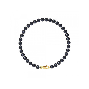 Bracelet Femme Perles de culture d'eau douce Noires 5-6 mm et Fermoir Or jaune 750/1000