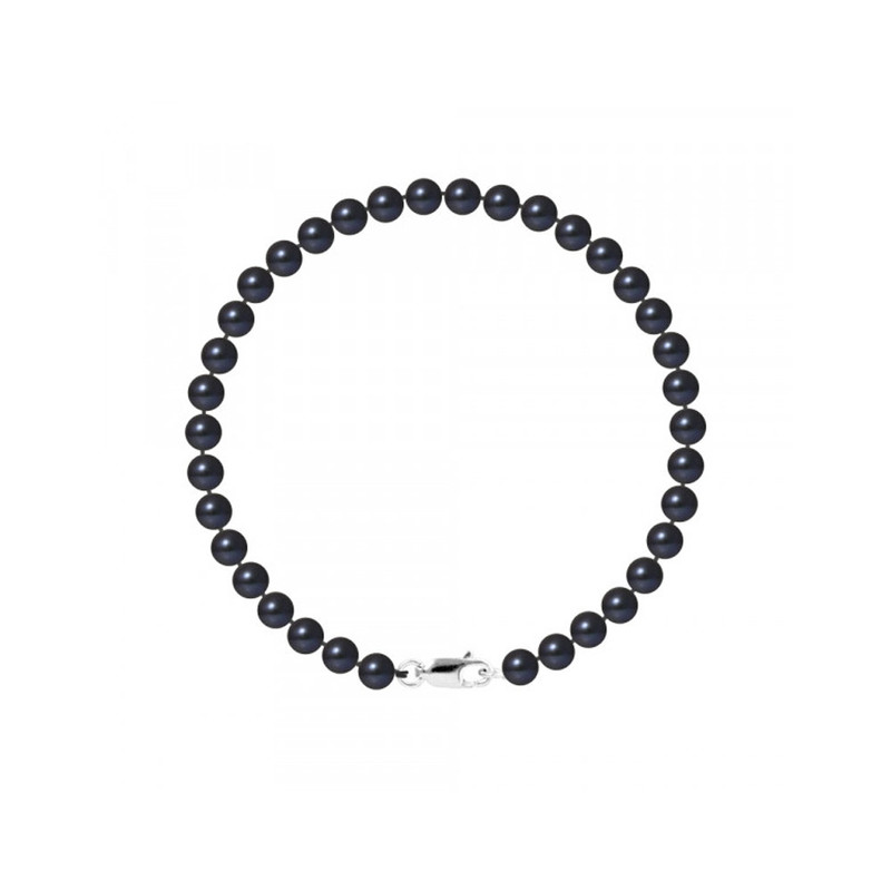 Bracelet Femme Perles de culture d'eau douce Noires 5-6 mm et Fermoir Or Blanc 750/1000