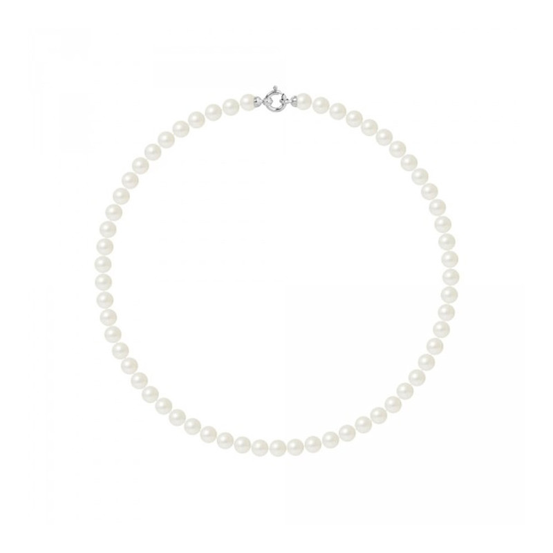 Collier ras du cou Femme Perles de culture d'eau douce Blanches AA 6-7 mm et Fermoir Or Blanc 750/1000