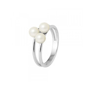 Bague Jonc 3 Perles de Culture d'eau douce Blanches et Or Blanc 750/1000