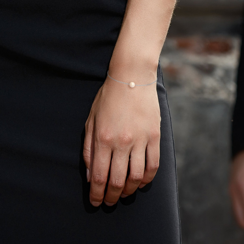 Bracelet Femme Perle de culture d'eau douce Rose AA et Or Blanc 750/1000 - vue 2