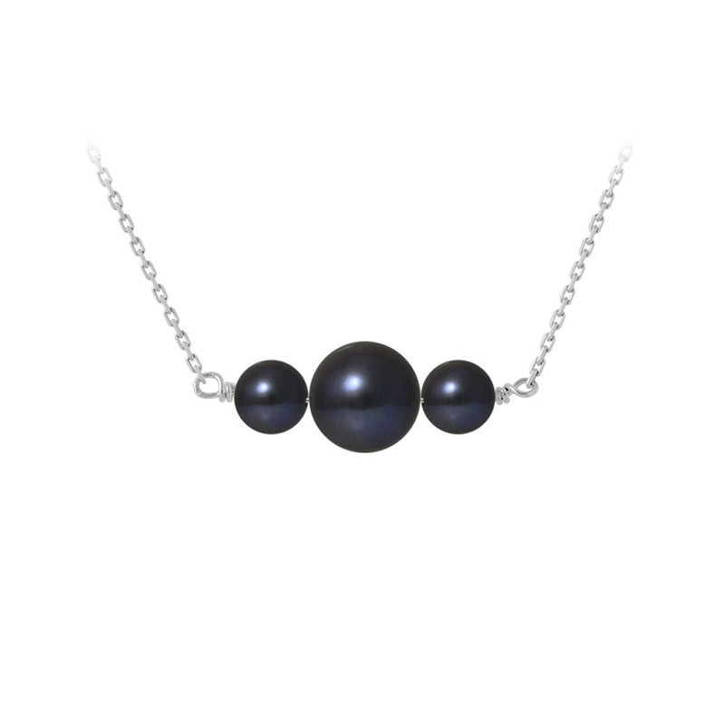 Collier 3 Perles de Culture d'eau douce noires et Argent 925/1000