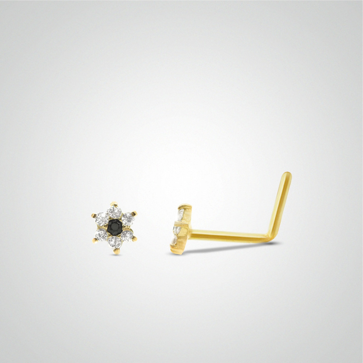 Piercing de nez fleur or jaune avec barre pliée