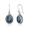 Boucles d'oreille ADEN labradorite de forme ovale et belle monture chaînage argent massif 925 rhodié - vue V1