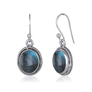 Boucles d'oreille ADEN labradorite de forme ovale et belle monture chaînage argent massif 925 rhodié