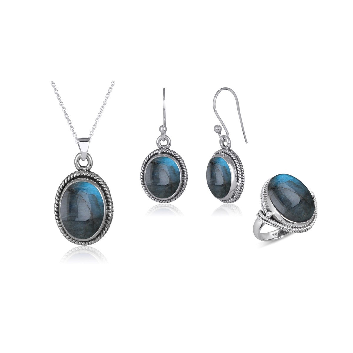 Boucles d'Oreilles Dahlia Argent 925 et Labradorite | ADEN Design Vintage | Bijou Mystérieux - vue 4