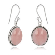 Boucles d'oreille en Quartz rose de forme ovale sur chaînage argent 925 rhodié