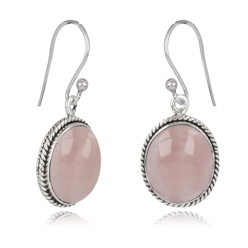 Boucles d'Oreilles Dahlia Argent 925 et Quartz Rose | ADEN Design Vintage | Bijou Romantique