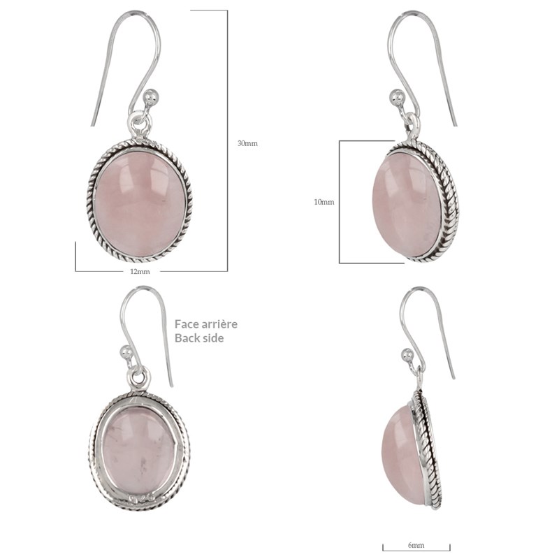 Boucles d'Oreilles Dahlia Argent 925 et Quartz Rose | ADEN Design Vintage | Bijou Romantique - vue 3