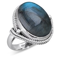 Bague ADEN cabochon Labradorite sur chaînage argent 925-000 rhodié