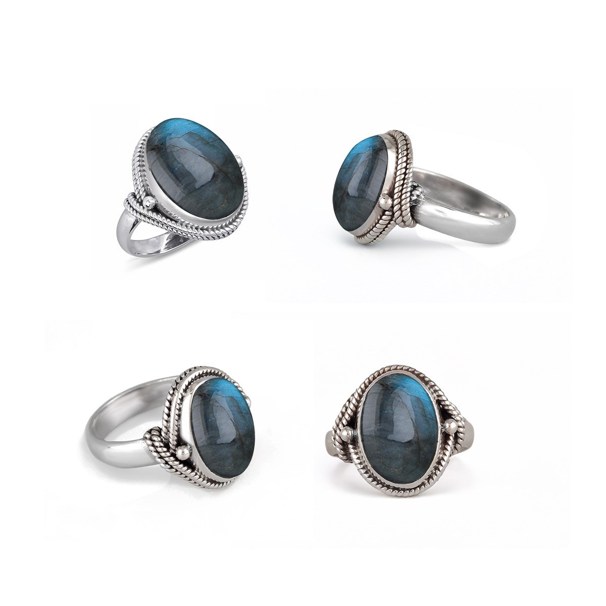 Bague Dahlia Labradorite et Argent 925 | ADEN Design Vintage | Bijou Chatoyant - vue 2