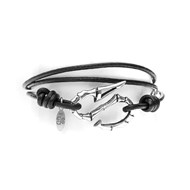 Bracelet argent cuir et gros hameçon homme chocolat