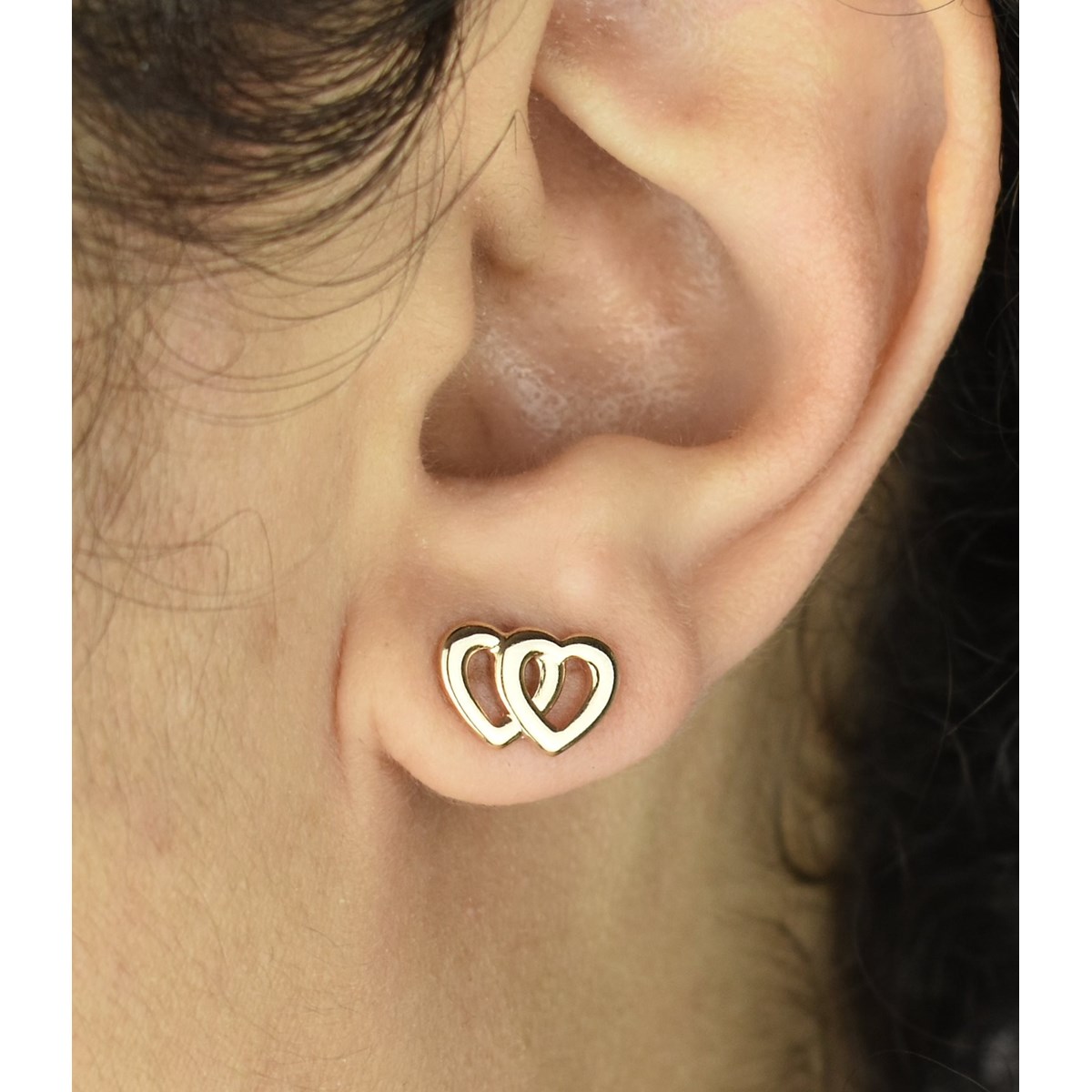 Boucles d'oreilles 2 coeurs Plaqué OR 750 3 microns - vue 2