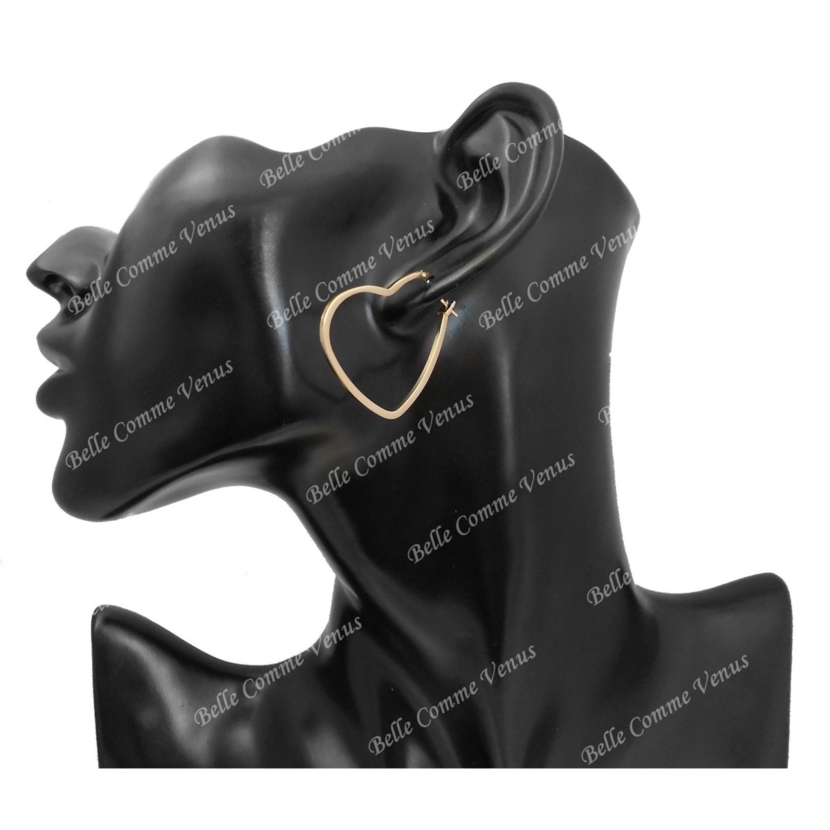 Boucles d'oreilles créoles en forme de coeurs Plaqué OR 750 3 microns - vue 2