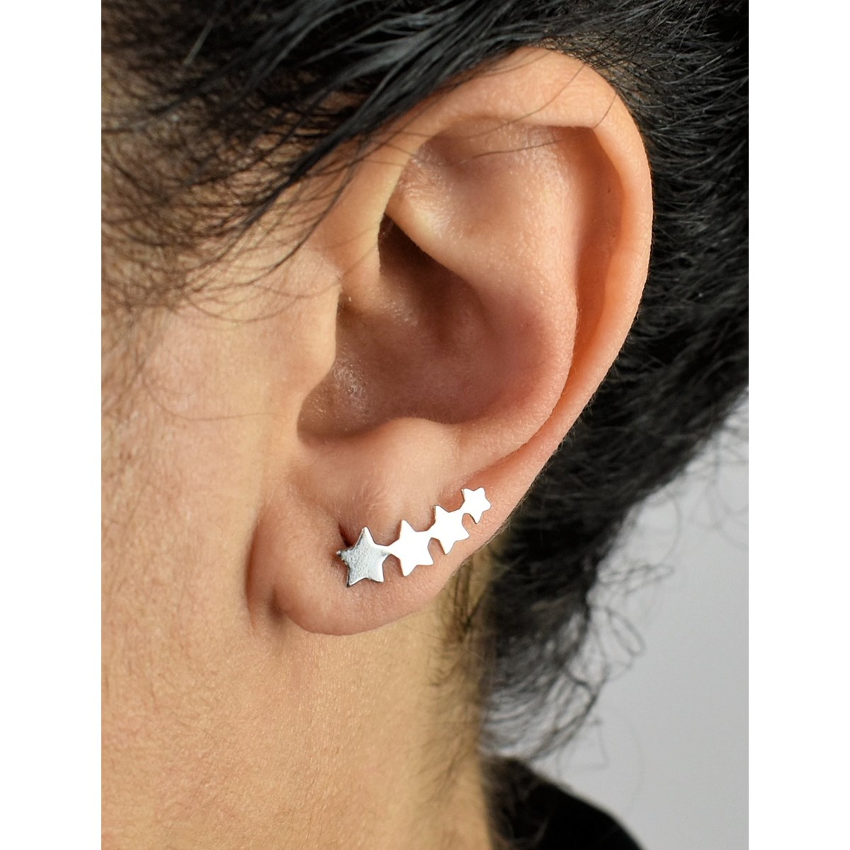 Boucles d'oreilles grimpantes contour de lobe suite d'étoiles Argent 925 Rhodié - vue 2