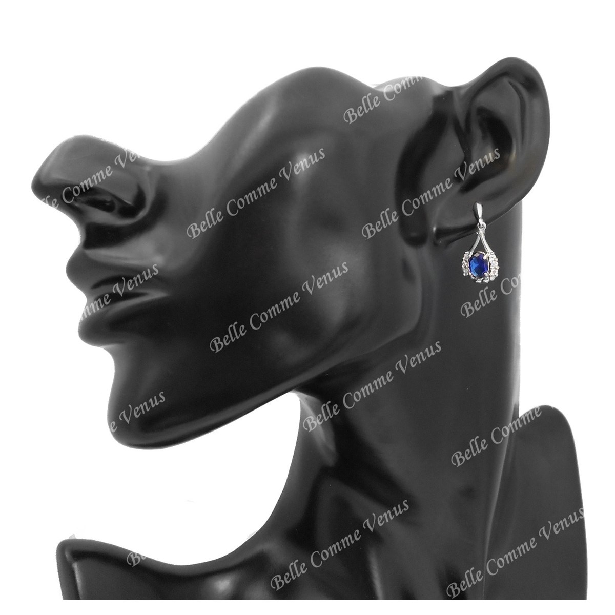 Boucles d'oreilles goutte oxyde de zirconium bleu roi Argent 925 Rhodié - vue 2