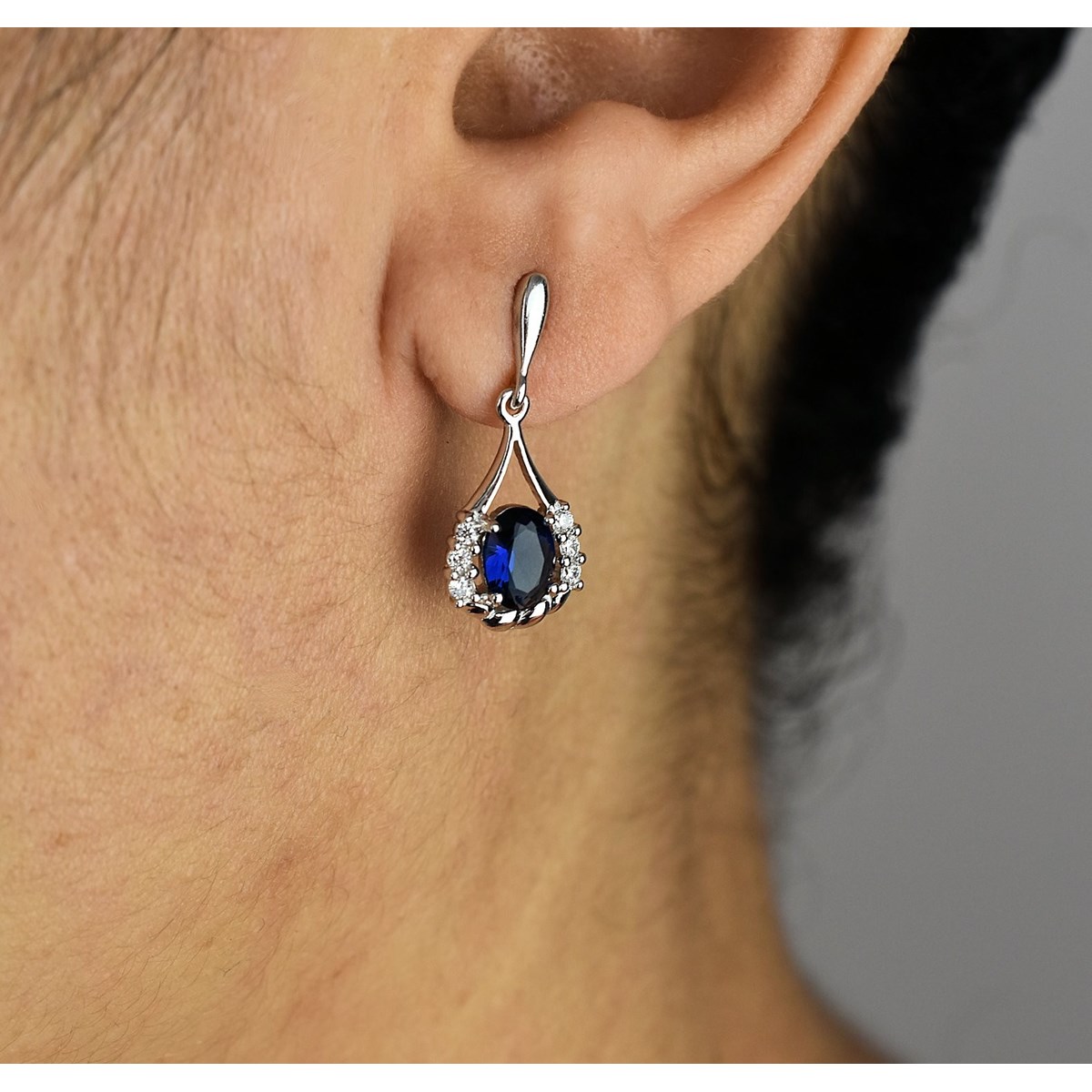 Boucles d'oreilles goutte oxyde de zirconium bleu roi Argent 925 Rhodié - vue 4