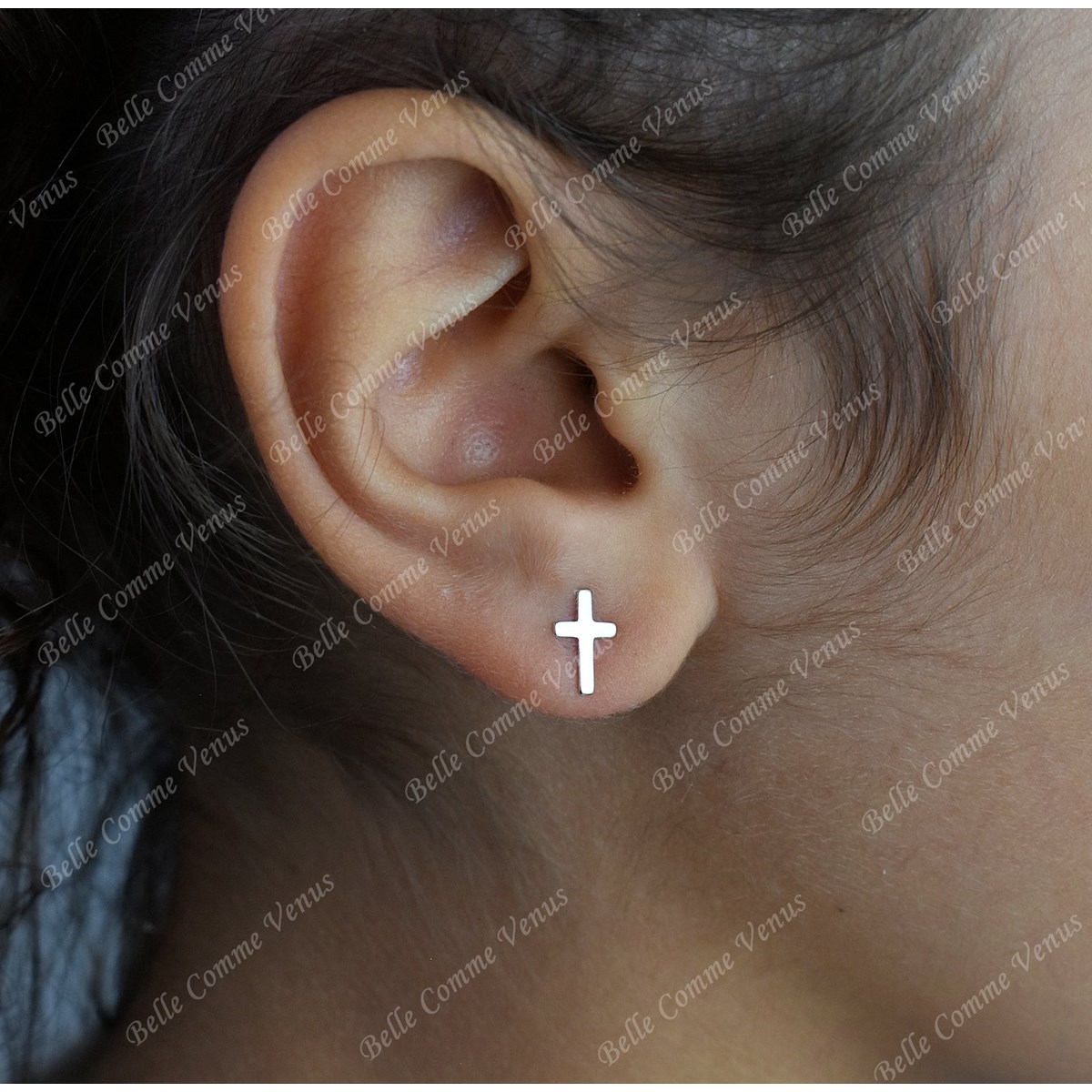 Boucles d'oreilles petite croix Argent 925 Rhodié - vue 2