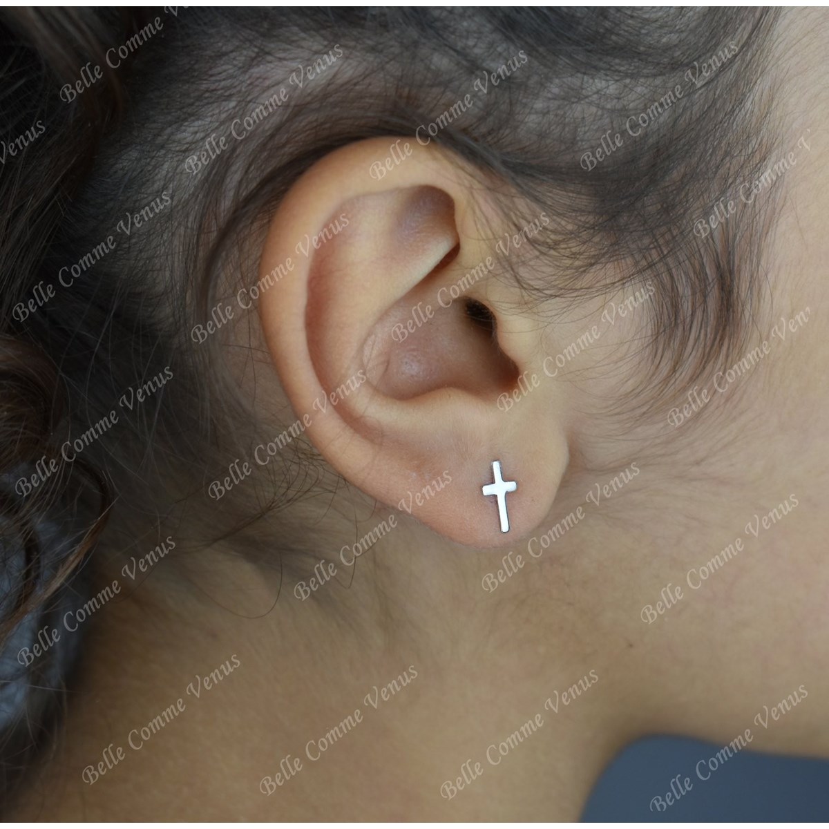Boucles d'oreilles petite croix Argent 925 Rhodié - vue 3