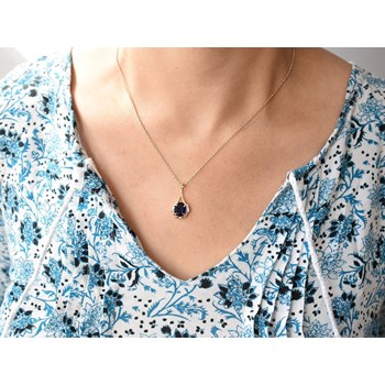 Collier goutte oxyde de zirconium bleu roi Plaqué OR 750 3 microns