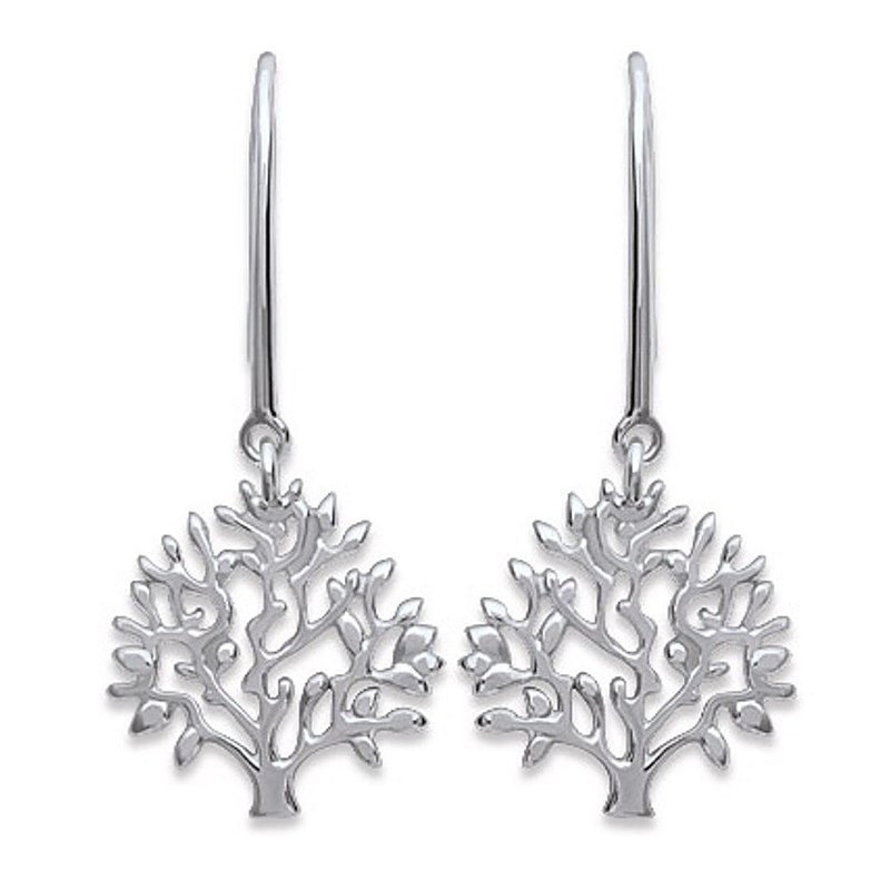 Boucles d'oreilles arbre de vie pendant Argent 925 Rhodié