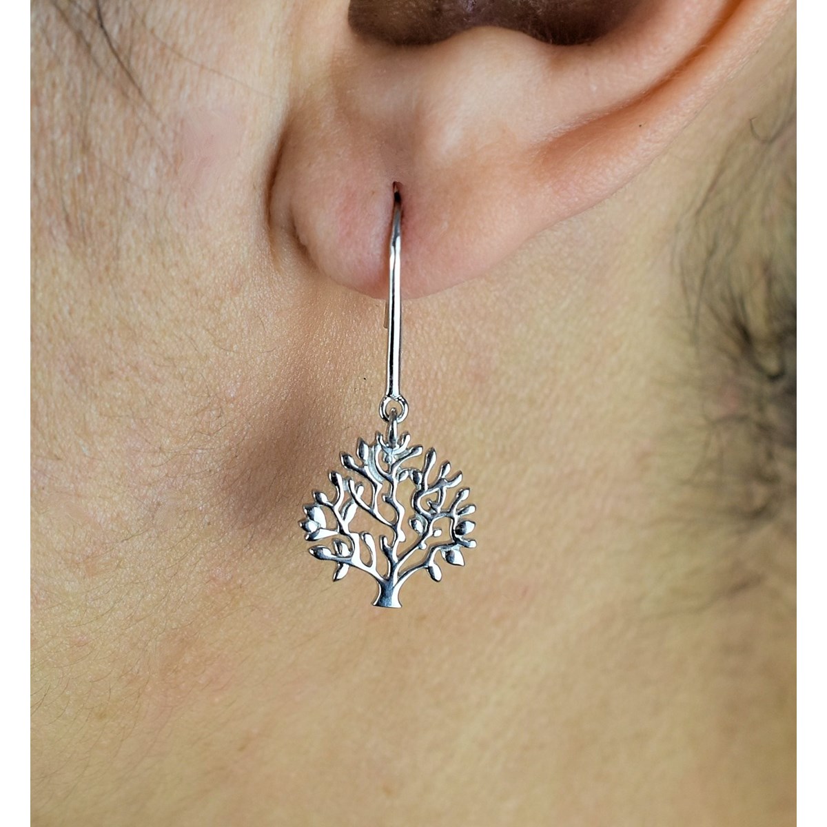 Boucles d'oreilles arbre de vie pendant Argent 925 Rhodié - vue 4