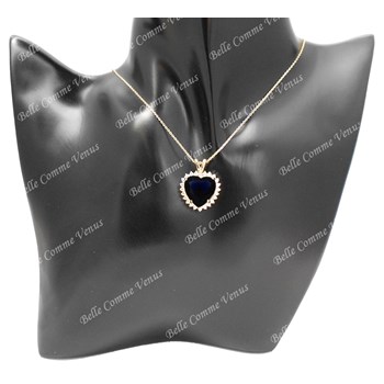 Collier coeur oxyde de zirconium bleu roi Plaqué OR 750 3 microns