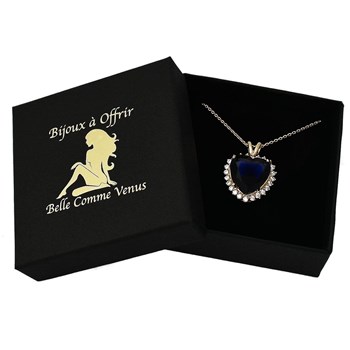 Collier coeur oxyde de zirconium bleu roi Plaqué OR 750 3 microns