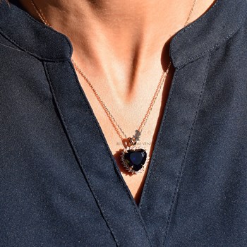 Collier coeur oxyde de zirconium bleu roi Plaqué OR 750 3 microns