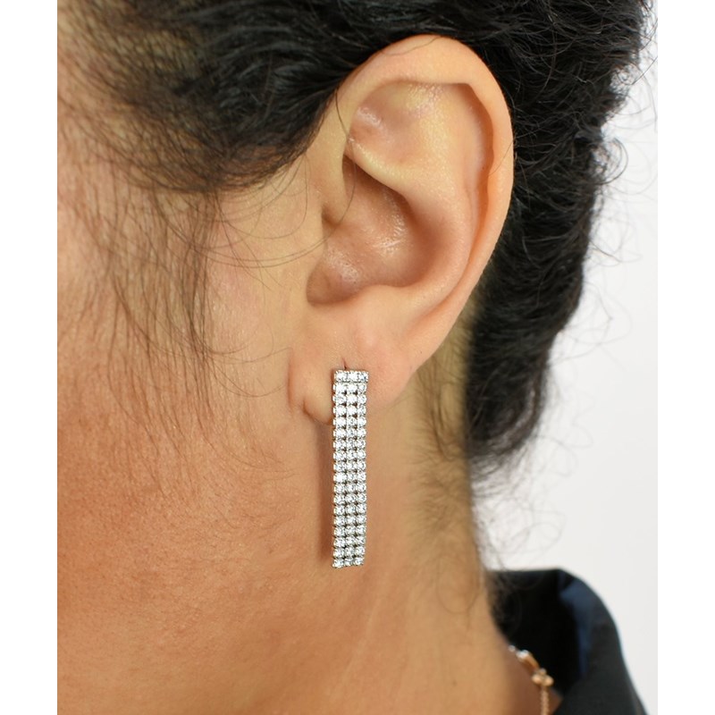 Boucles d'oreilles 3 rangs d'oxydes de zirconium pendants Argent 925 Rhodié - vue 4