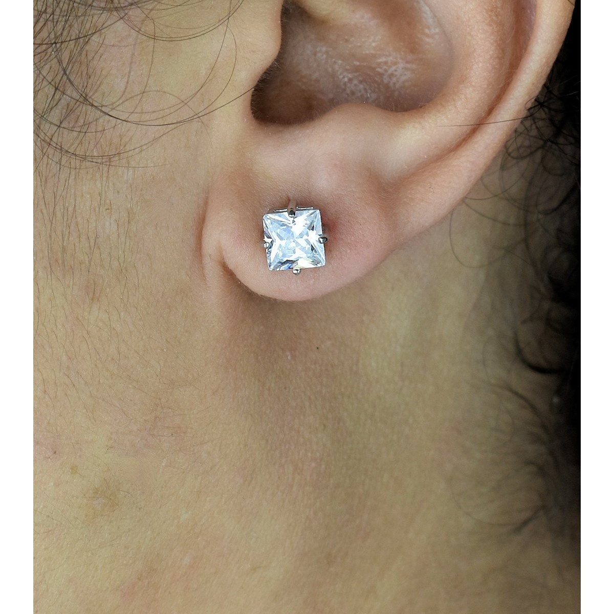 Boucles d'oreilles carré oxyde de zirconium Argent 925 Rhodié - vue 2