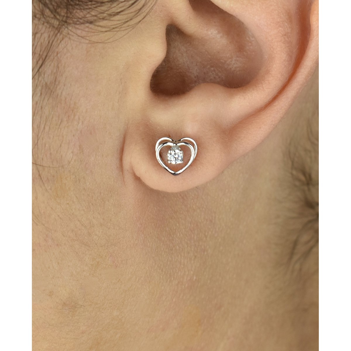 Boucles d'oreilles puce coeur oxyde de zirconium Argent 925 Rhodié - vue 3